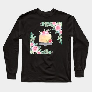 Watercolor Cake in floral frame | Greeting Card Long Sleeve T-Shirt